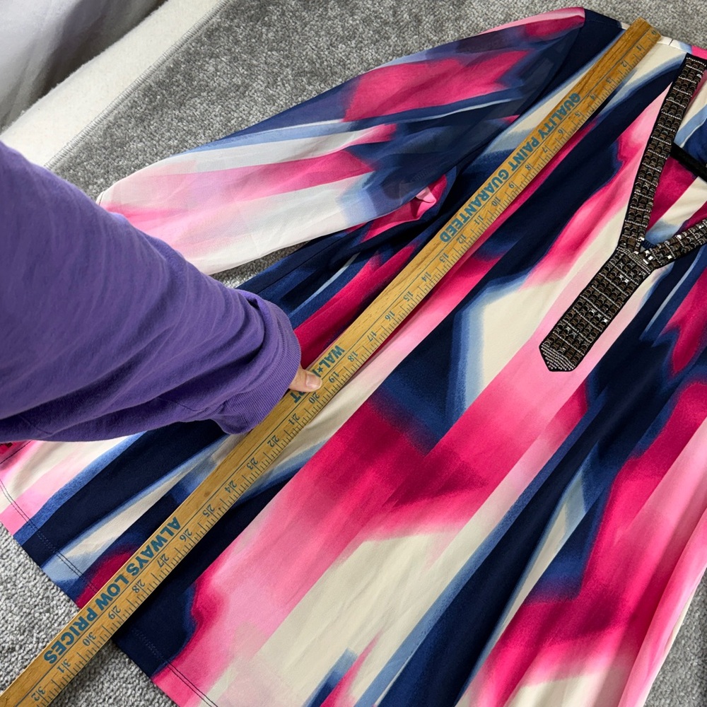 NWT JM Collection 3/4 Long Flutter Bell Sleeve Pink Blue Shirt Blouse Womens L - Picture 2 of 10